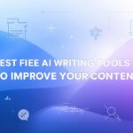 Featured image for blog on the 7 best free AI writing tools in 2025 showing futuristic icons of writing, AI, and SEO with a modern gradient background