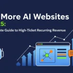 Sell More AI Websites in 2025: The Ultimate Guide to High-Ticket Recurring Revenue,” showing a friendly AI robot with website screens, chatbot icons, and an upward growth chart on a blue background.