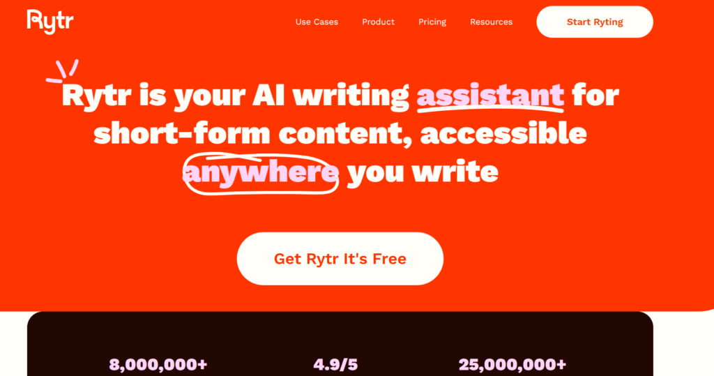 Rytr
is your AI writing
assistant
for short-form content, accessible
anywhere you write