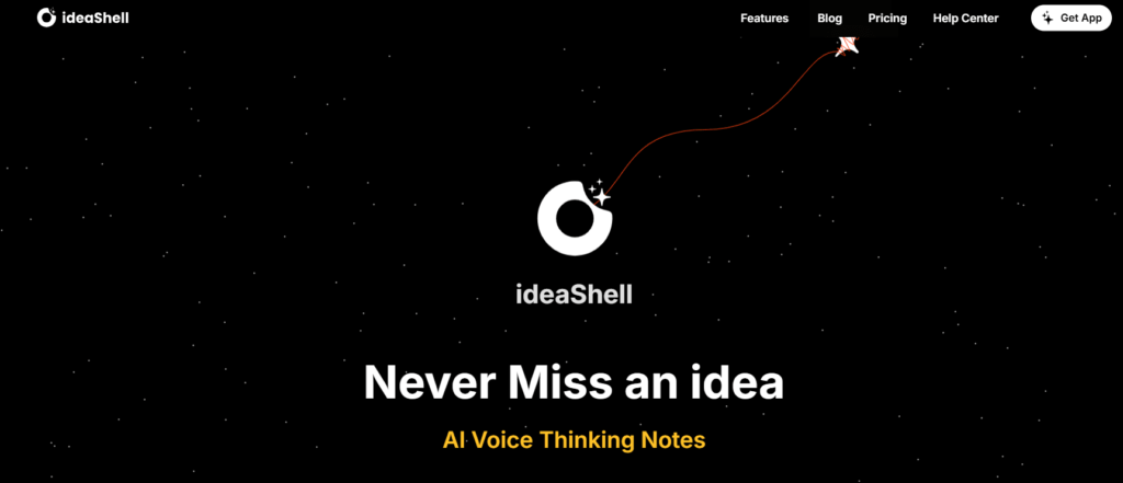 ideaShell logo and branding on a starry night background with headline