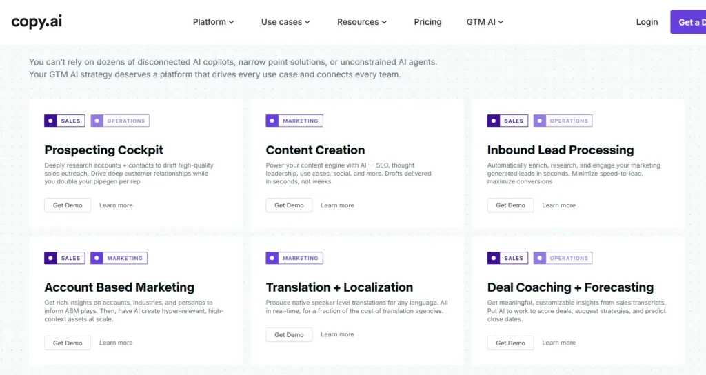 Copy AI Review 2025 – AI writing tool dashboard showcasing content creation features