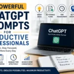 Featured image for 27 Powerful ChatGPT Prompts for Productive Professionals, showcasing productivity planning, time management, focus improvement, workflow optimization, and AI-powered work organization in a modern workspace.